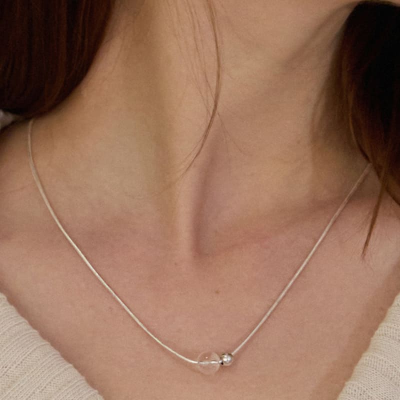 

PAIGEFLYNN JEWELRY [925 Silver] Bubble Dew Sliding Long Necklace Silver_FREE