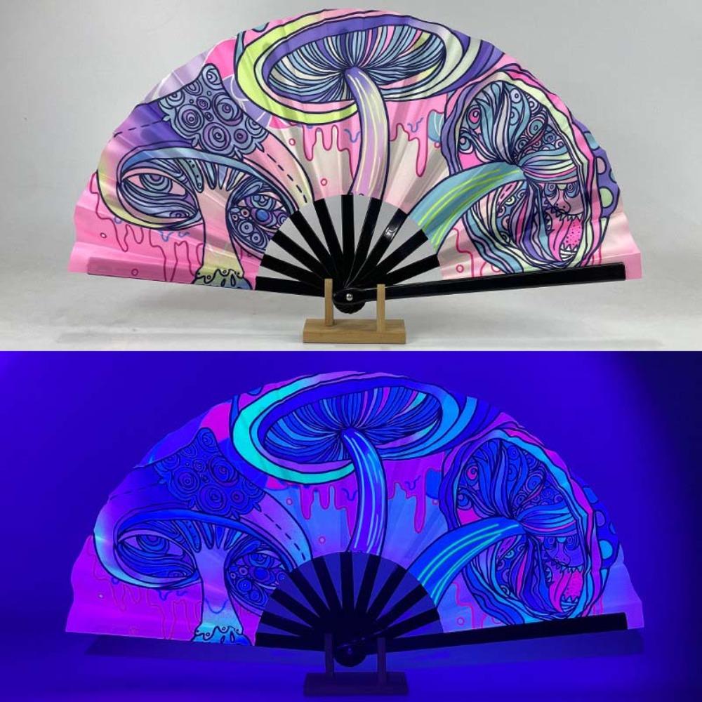 Ventilateur Psychedélique Néon Vibrant 13 pouces Papillon Ventilateur Luminescent Réactif aux UV Cosplay