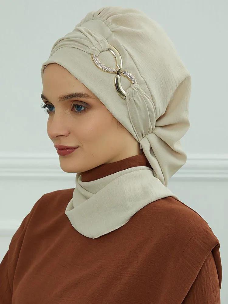 Instant Turban Scarf Head Turbans Hijab Women Headwear With Unique Accessories Butterfly Metal Buckle Design