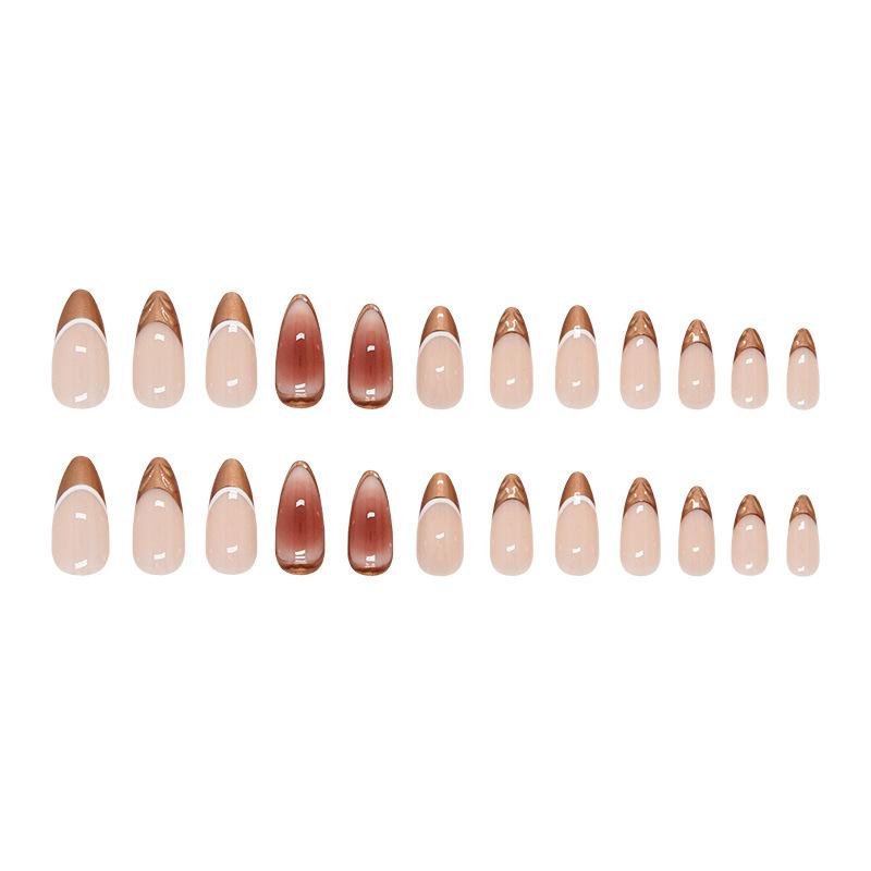 24 Pieces Wear Nail Caramel French Three-dimensional Blush, Whitening and Durable, Versatile and Removable Nail Art