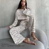 European and American Fashion Print Long Sleeve Top Trousers Set Homewear Printed Top and Pants Set