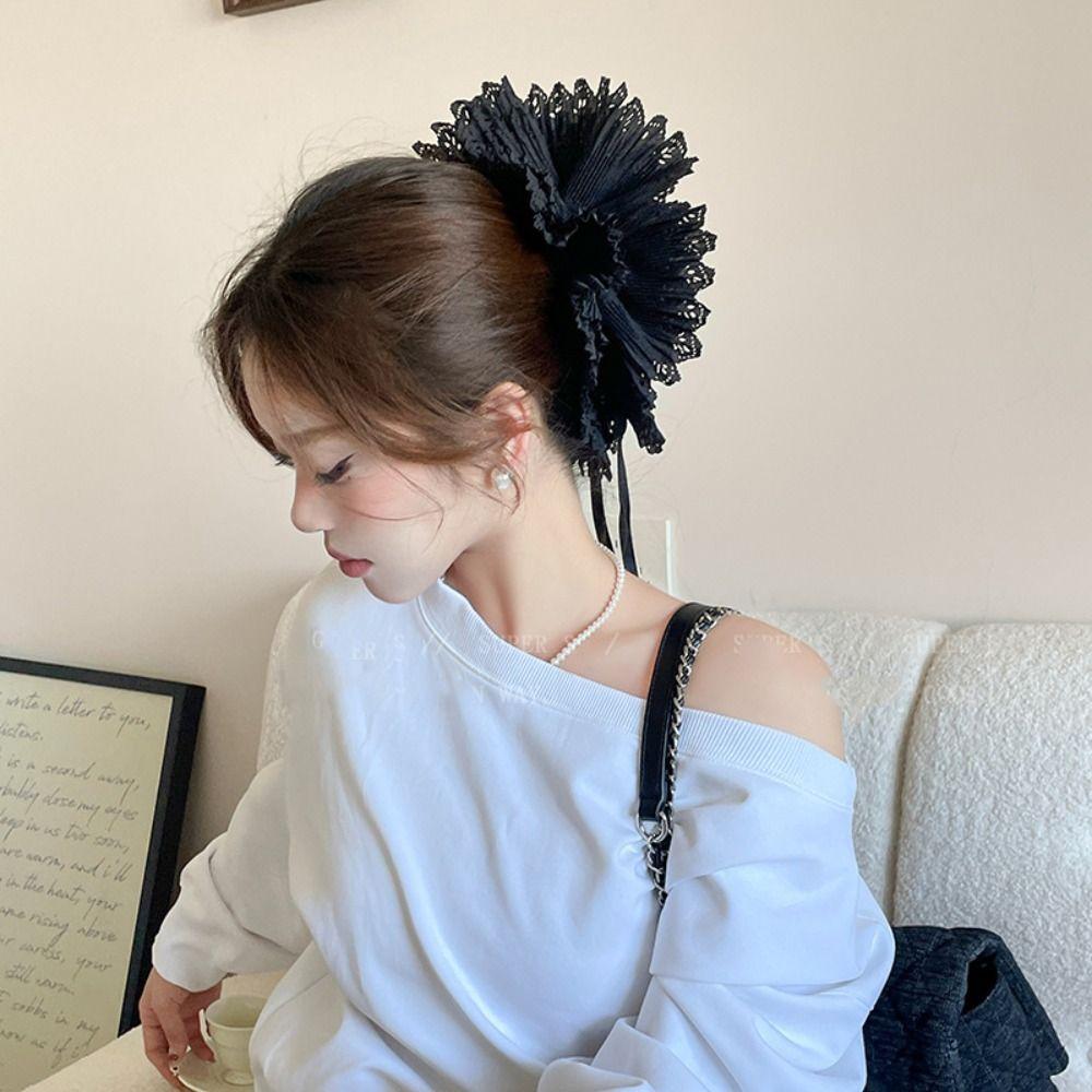 Flower Shape Lace Scrunchies Cloth Exaggerated Hair Rope Pleated Large Hair Scrunchies  Girl