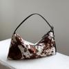 Vintage Leopard Print Underarm Bag Fashion Milk-patterned Horsehair Shoulder Bag Genuine Leather Adjustable Zipper Dumpling Bag