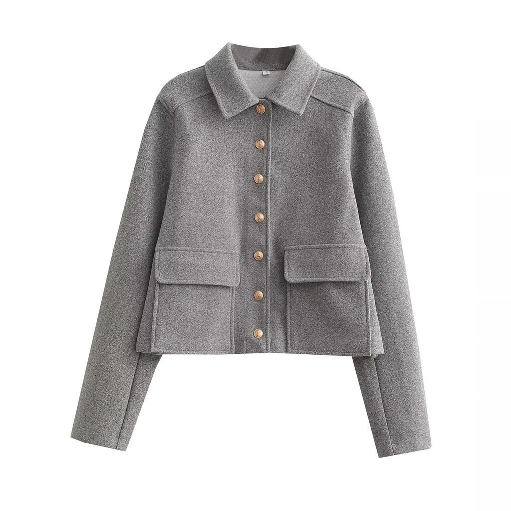 European and American style, new women's clothing, fashionable, casual 2-color soft metal buckle decorative jacket