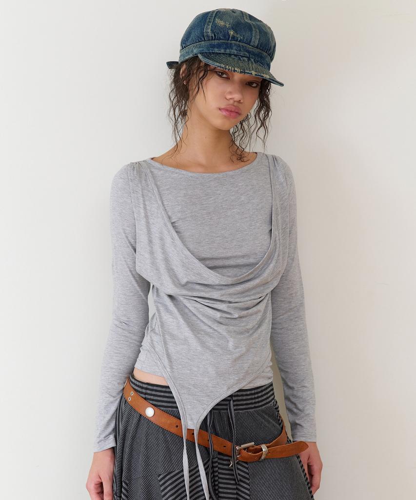 THEVINYLHOUSE Draped Layered Ls Tee(W) Gray