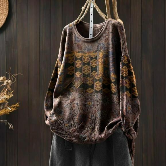 

Personalized Casual Round Neck Pullover Winter Retro Color Matching Cotton Knitted Sweater Women s Loose L кофейный