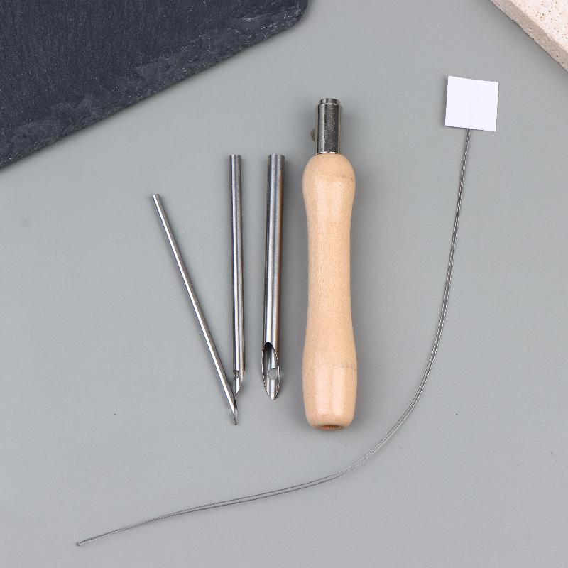 5Pcs Punch Needle Set 2.5Mm/3.5Mm/5Mm Adjustable Wooden Handle Punch Stitching Kit For Diy Cross Embroidery Craft Needles