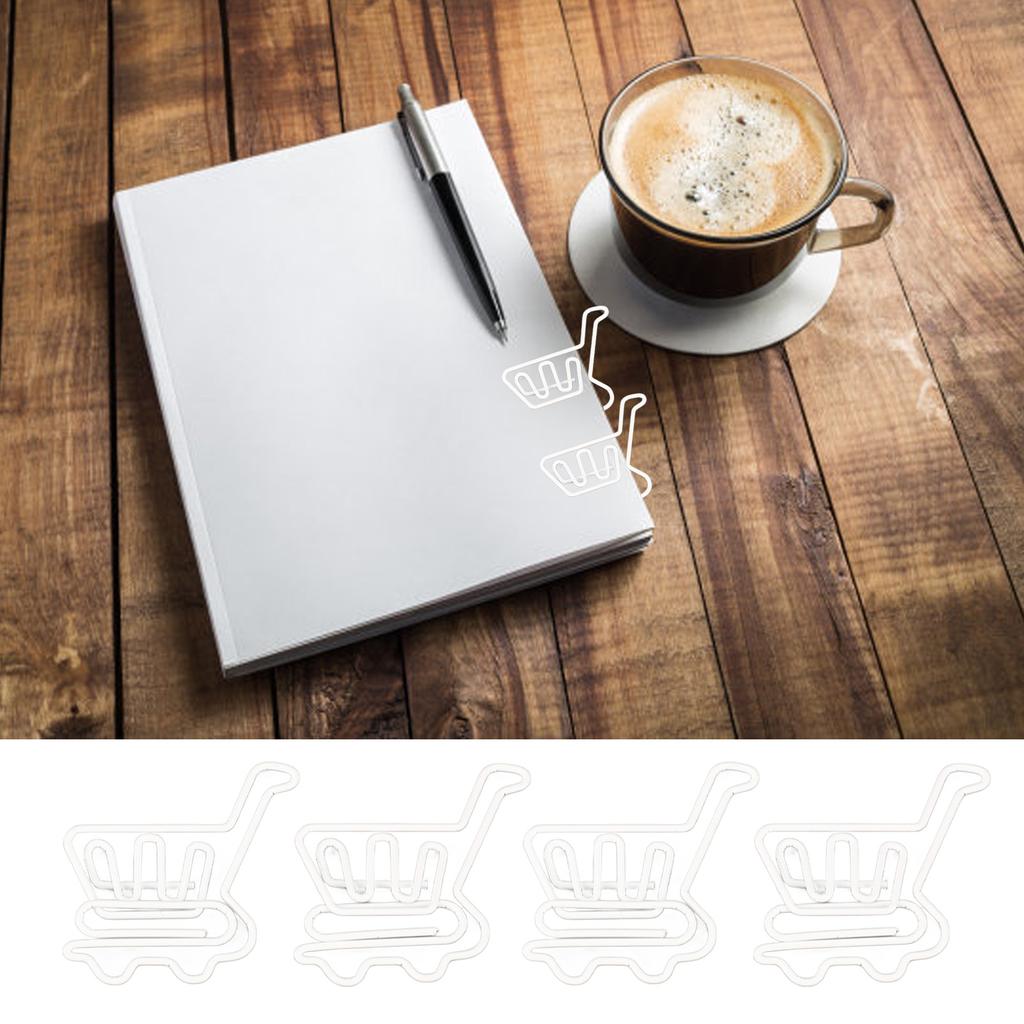 50 Stück Büroklammern, weiß, Einkaufswagen-Form, klein, stabil, Metall, Büroklammern für Büro und Zuhause, D