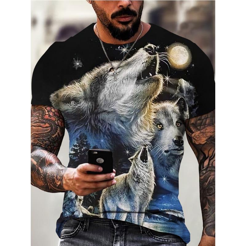 T-Shirt Man New Wolf 3D Printed Short Sleeve Summer Fashion Outdoor Street Style Design Tops Large Size Loose Men's T-Shirt