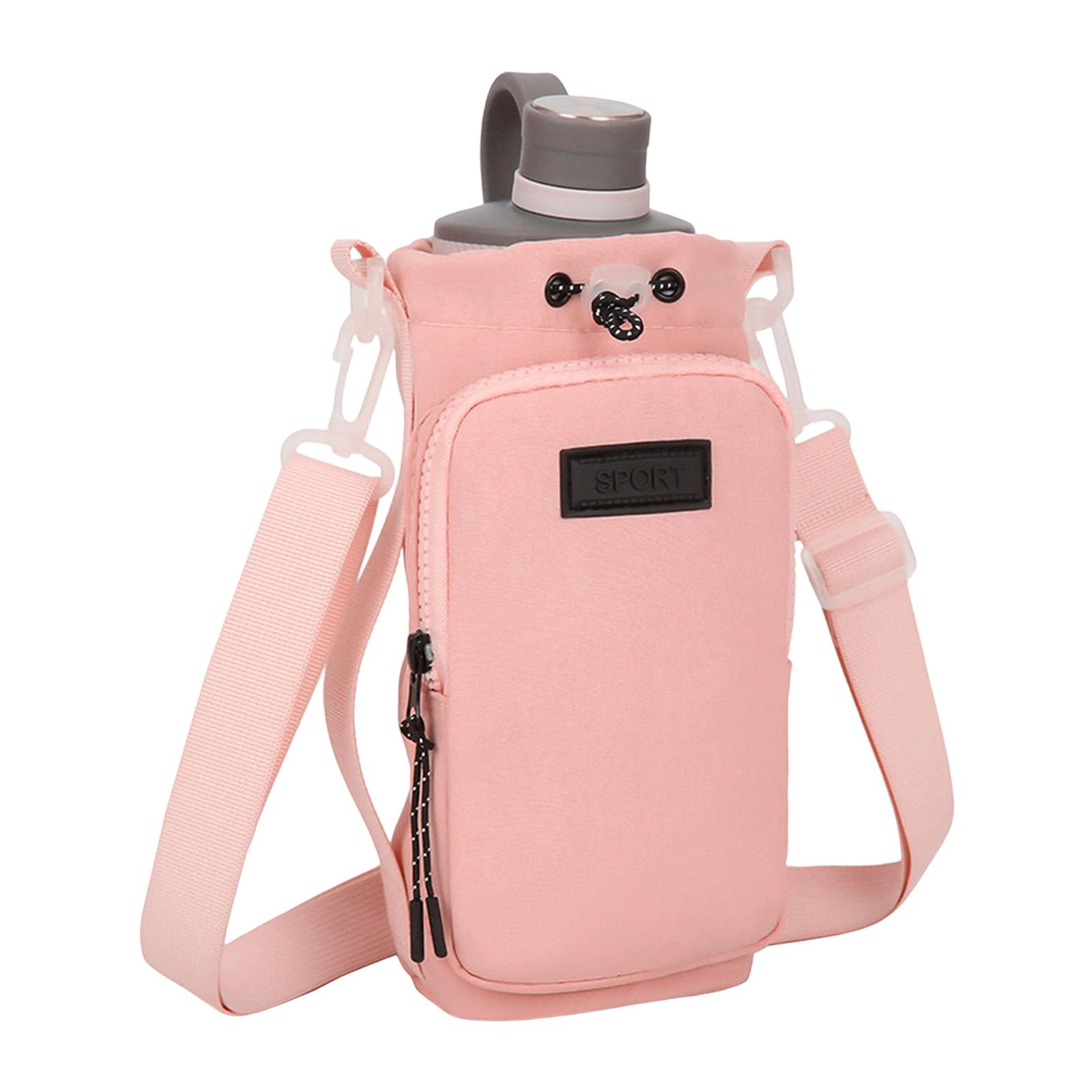 

Портативная сумка кроссбоди для телефона и бутылки с водой, для активного отдыха, пеших прогулок, велоспорта, спортзала, поездок на работу, регулируемый мешочек со шнурком розовый
