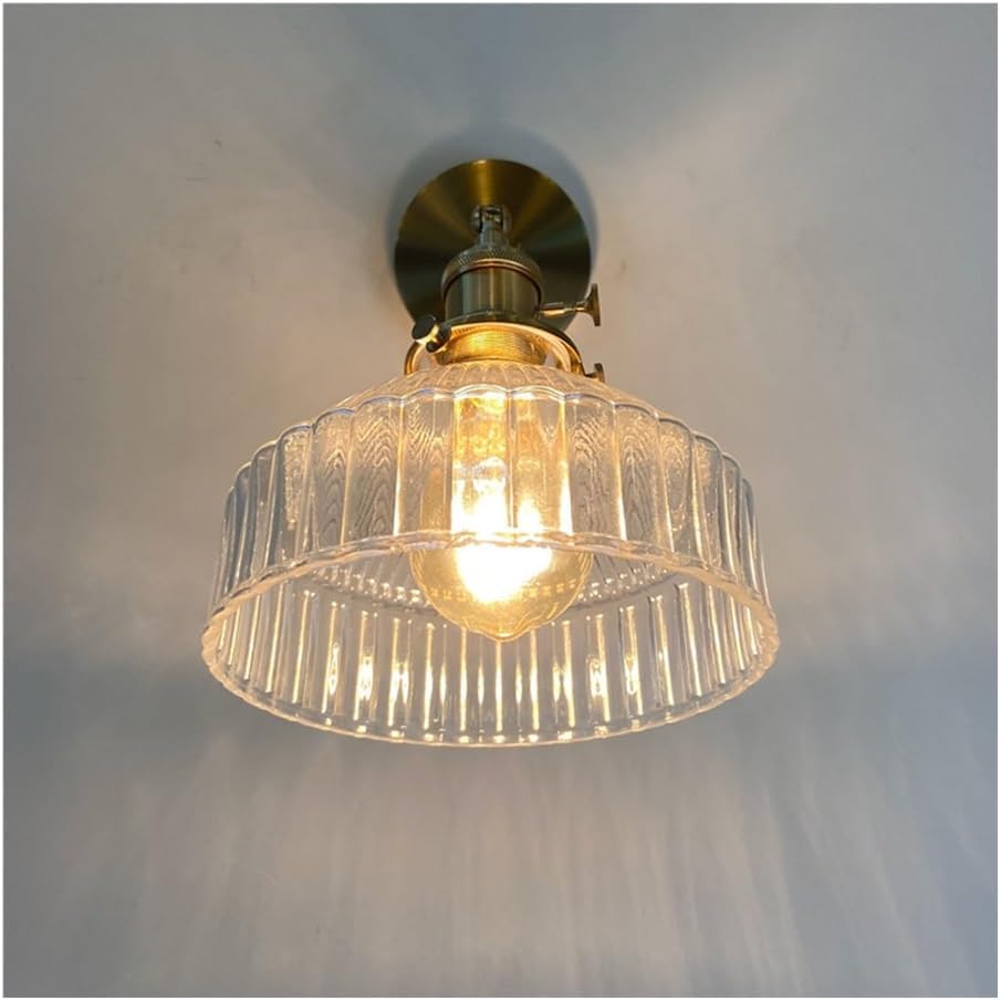 Vintage Glass Wall Sconce - Gold Wall Mounted Light with Striped Glass Shade, Brass Vanity Light Fixture, Adjustable 180 Degree Vintage Wall Lighting