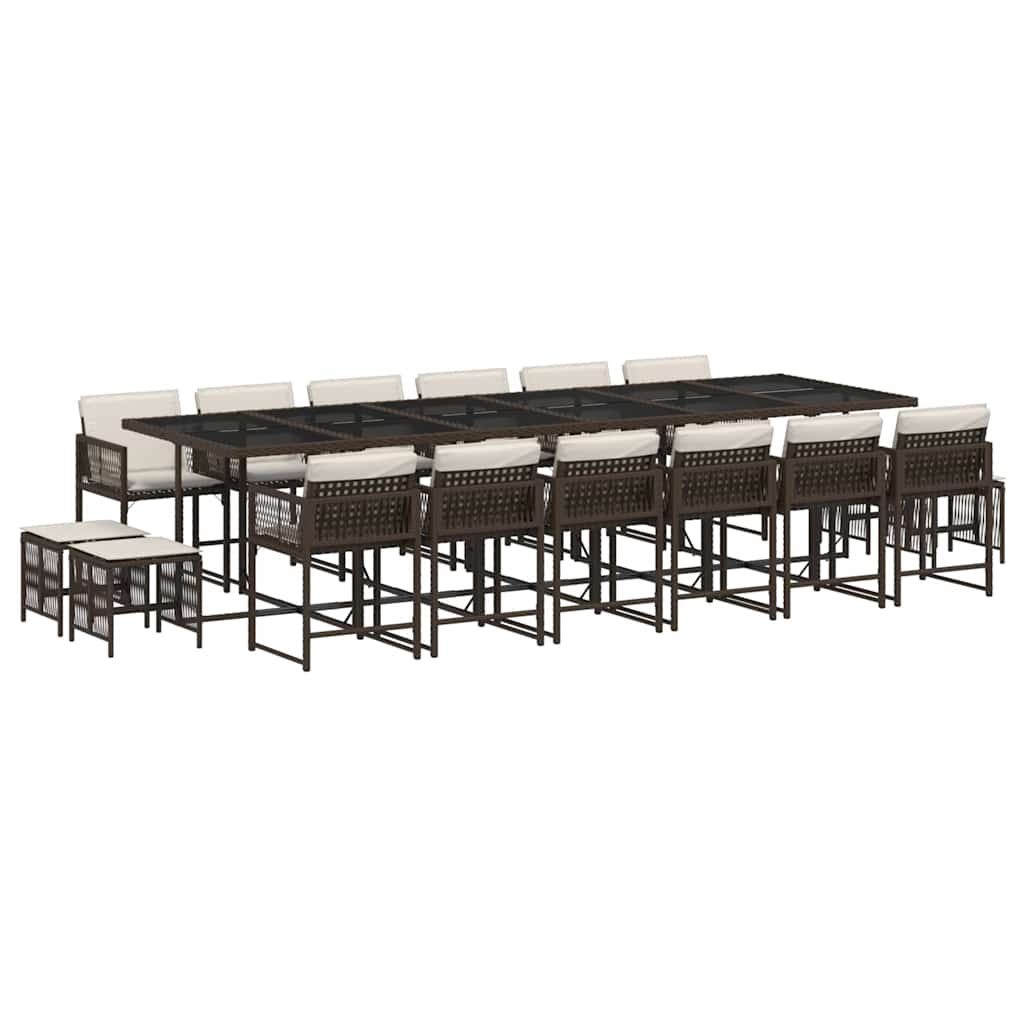 Vidaxl 17-Cz. Garden Furniture Set With Cushions, Brown, PE Rattan