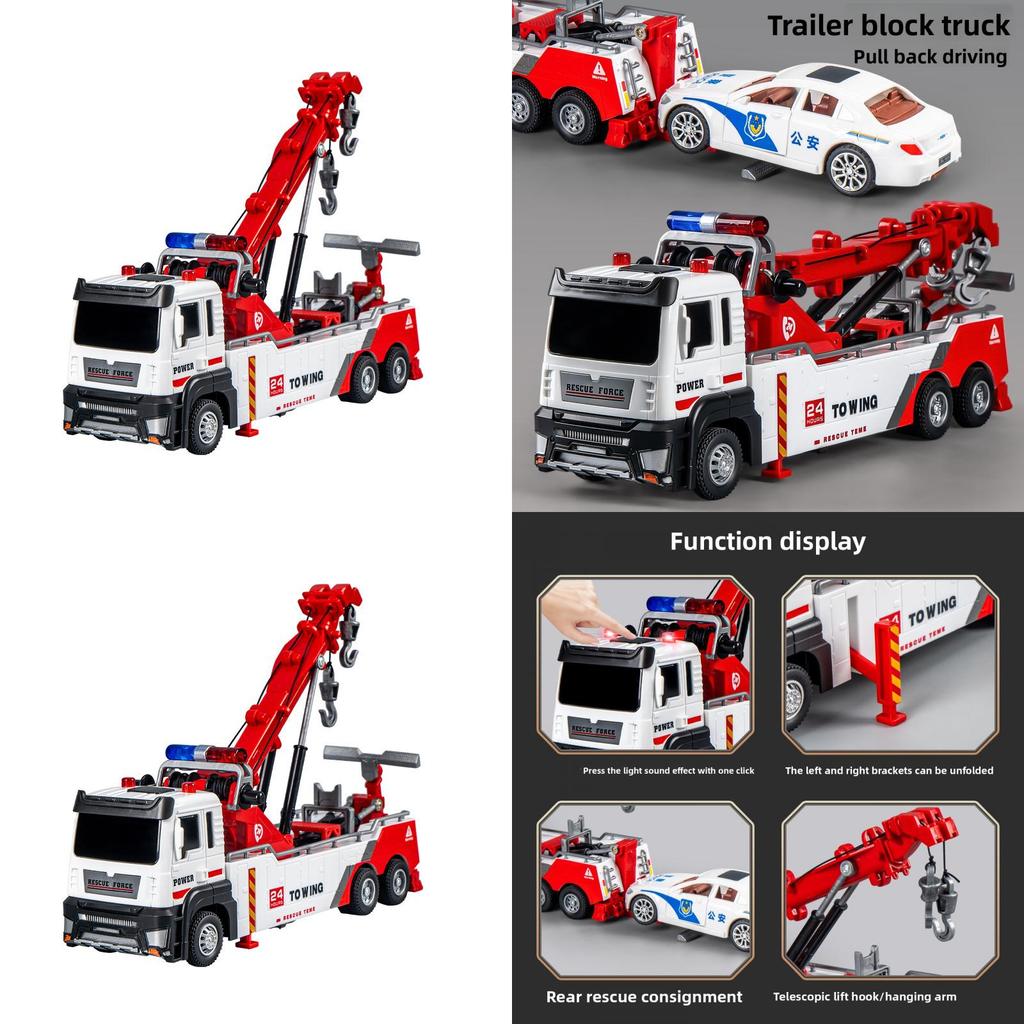 Kinder Ingenieurfahrzeug Spielzeug mit Doppelhaken Straßenrettungsfahrzeug mit Beleuchtung und Soundeffekten