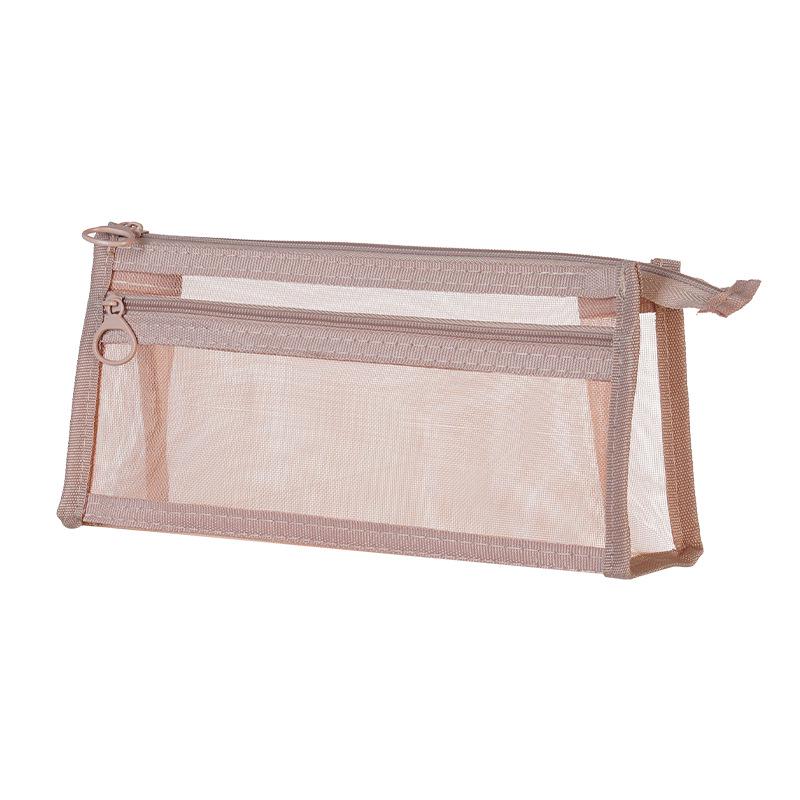 Double Layer Transparent Pencil Case & Makeup Bag - Stylish Mesh Design for Students