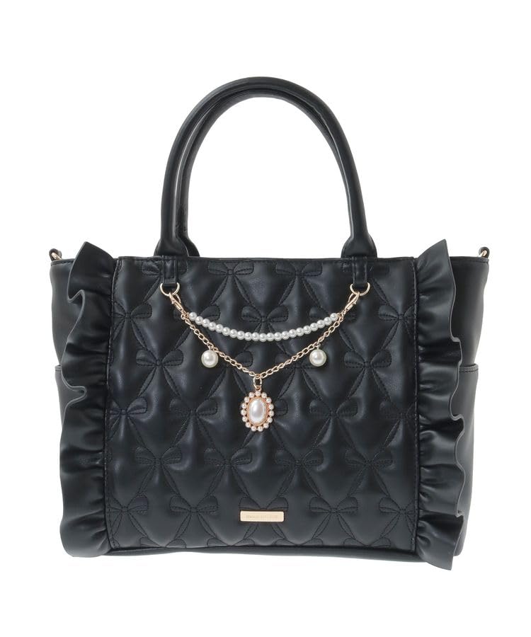 

Maison de Fleur Quilted Ribbon Tote Bag with Black 2-Way Charm, Women s, чёрный
