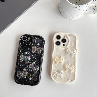 Star Sequin Bow for IPhone 17 Mobile Phone Case for IPhone 15 Promax All-inclusive Anti-fall Cream Wind Soft