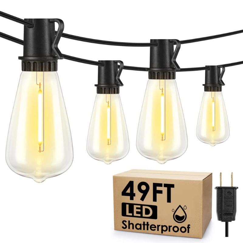 ST38 String Lights Outdoor Garland Connectable Shatterproof Waterproof Plastic 25FT Dimmable Patio Garden Decor Fairy Lighst
