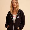 Cross-border Embroidered Zipper Hoodie with Drop Shoulder and Kangaroo Pocket