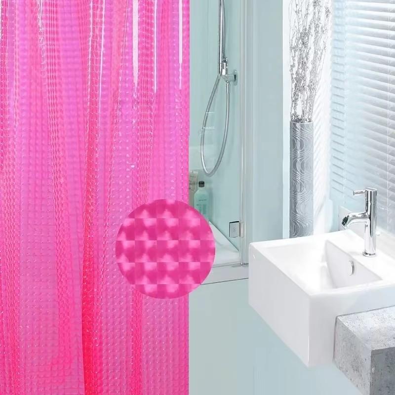 1PCS Pink Color 3D Shower Curtain, PEVA Plastic Waterproof Curtains for Bathroom, 1.8x1.8m Size