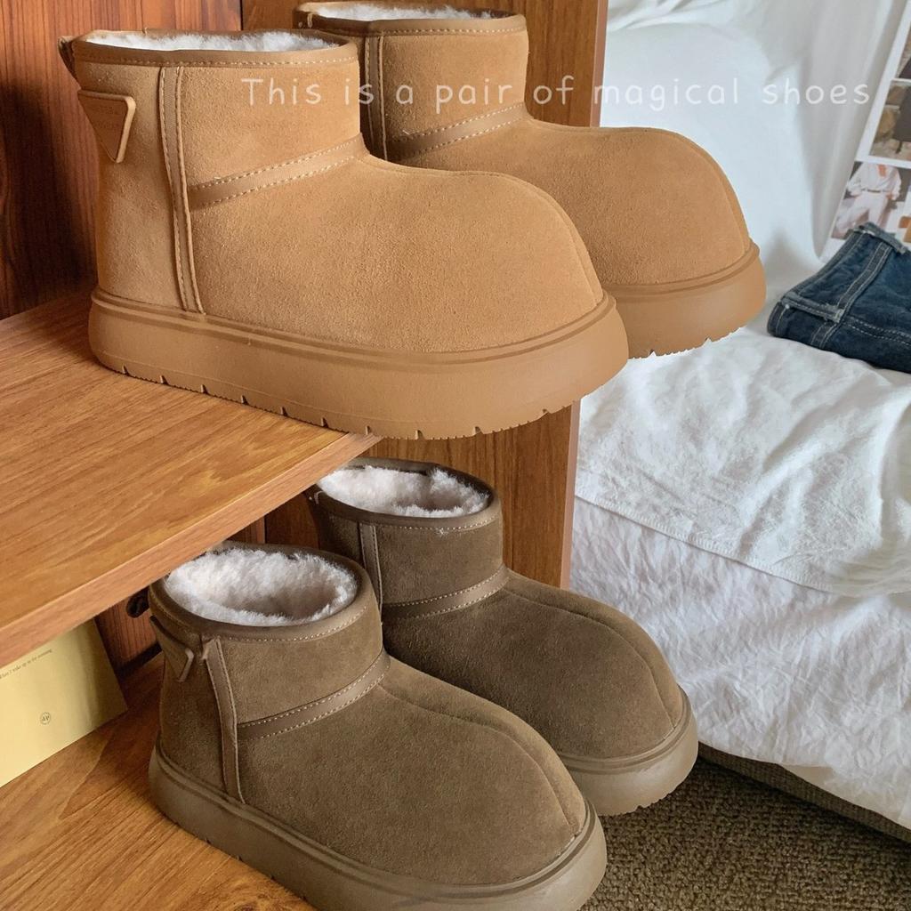 European Station 2025 Winter New Kapibara Frosted Leather Thickened Snow Cotton Boots Bread Shoes Small Women's Shoes