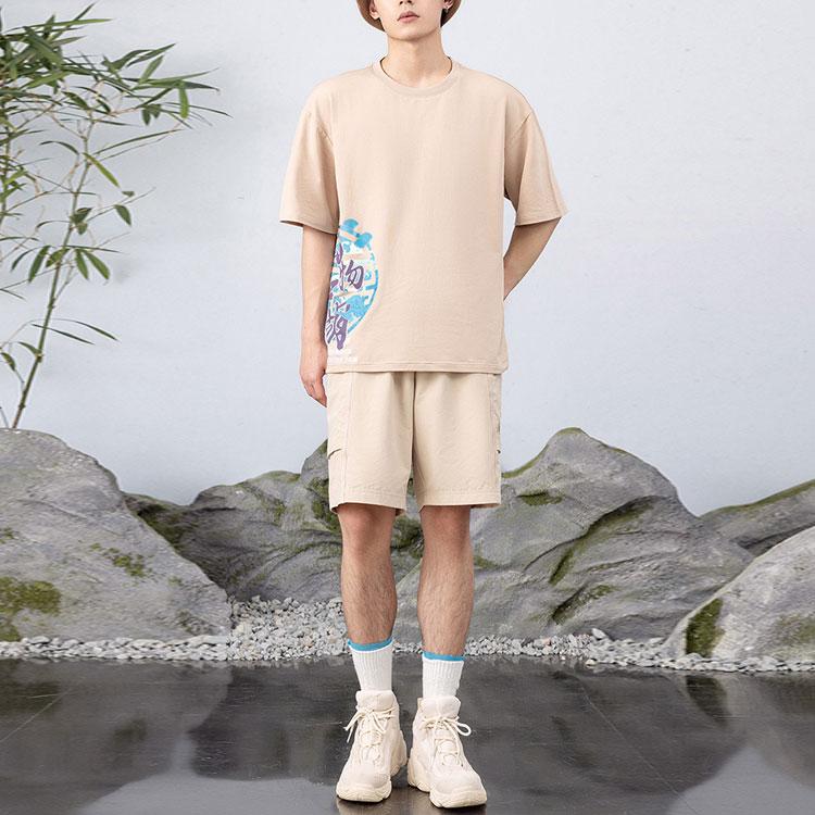 Anta Jianghu Letter Print Crew Neck T-Shirt Unisex Tops Light-Brown Grey 952228153-2