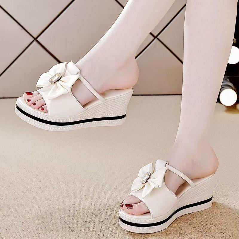 Summer new slope heel cool slippers sandals non-slip heightened thick-soled casual outer slippers