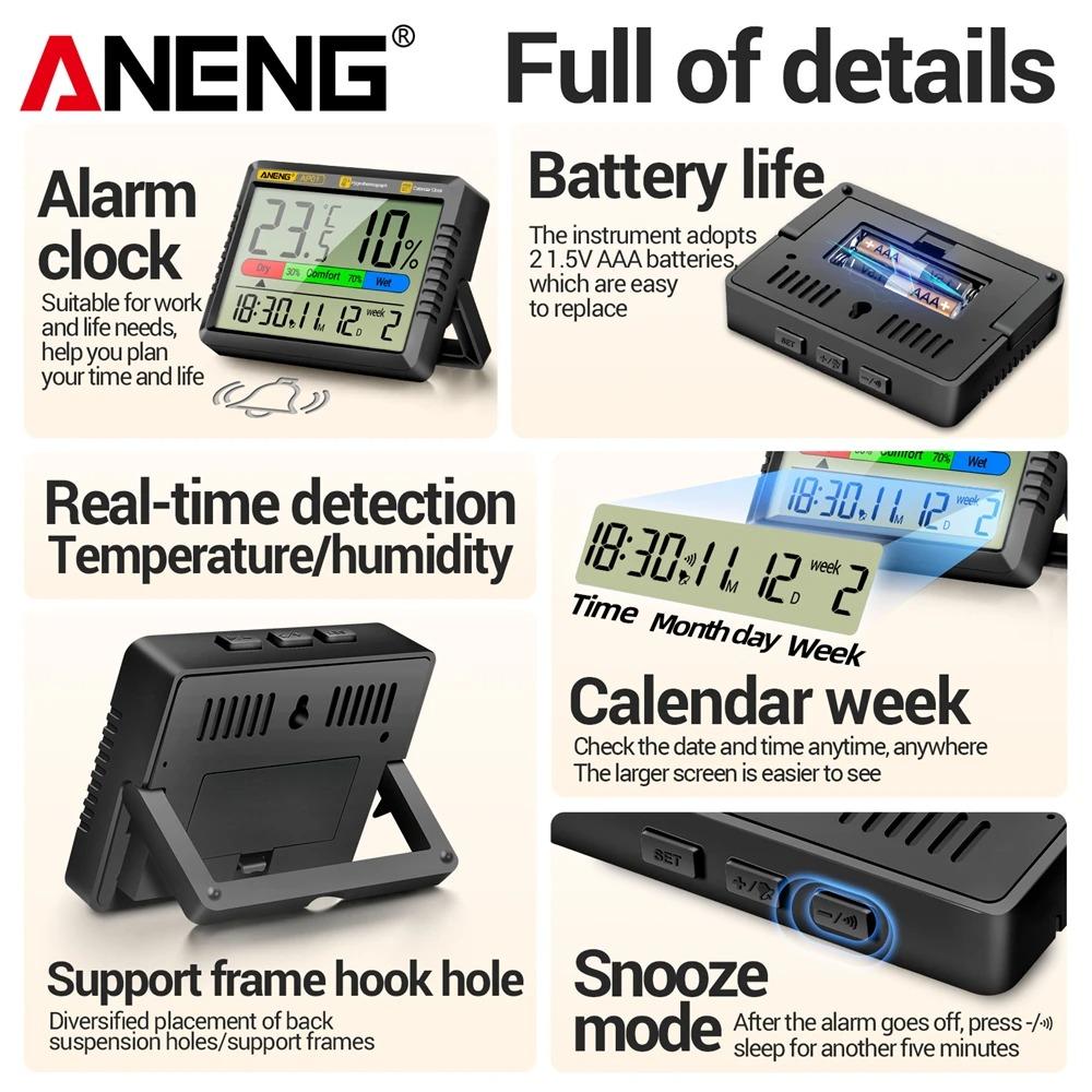 ANENG AP01 Digitale Luchtthermometer Hygrometer Bureau Wekker Mini Tafel Thermohygrometer Met High Definition Scherm