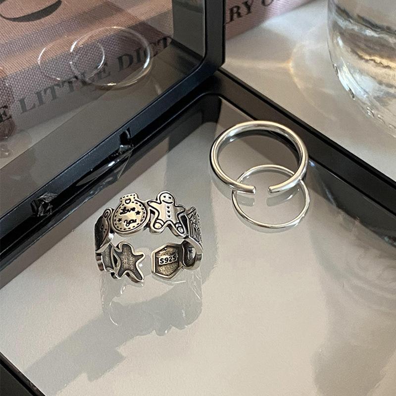 Rings Modern Copper For Women Trendy Cartoon Character Design Beautiful Geometric Style