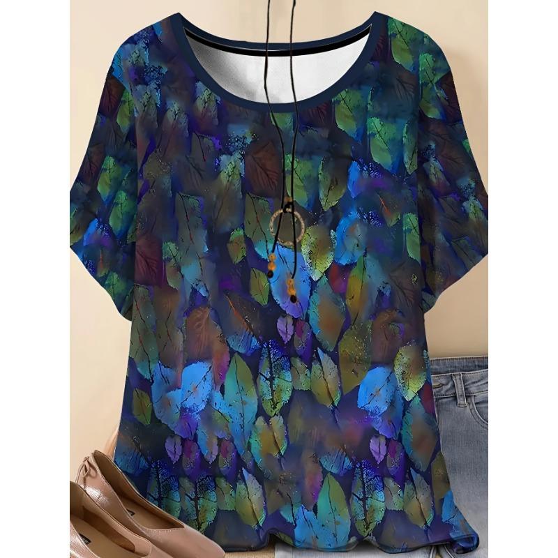 

Vacation Outdoor Casual Elegant 3D Printed Pattern Women s Round Neck Large Size Short-sleeved T-shirt Clothing 8XL
