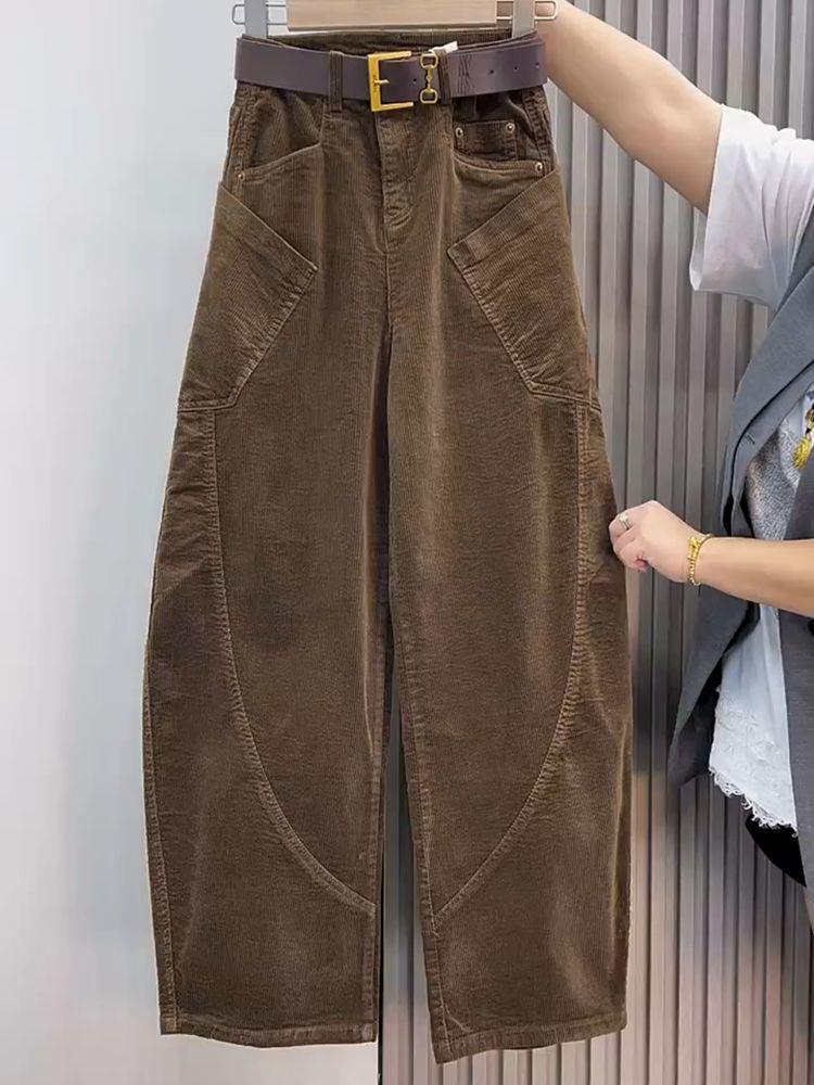 Winter 2025 Women's High Waist Retro Corduroy Slimming Wide Leg Floor-Length Pants