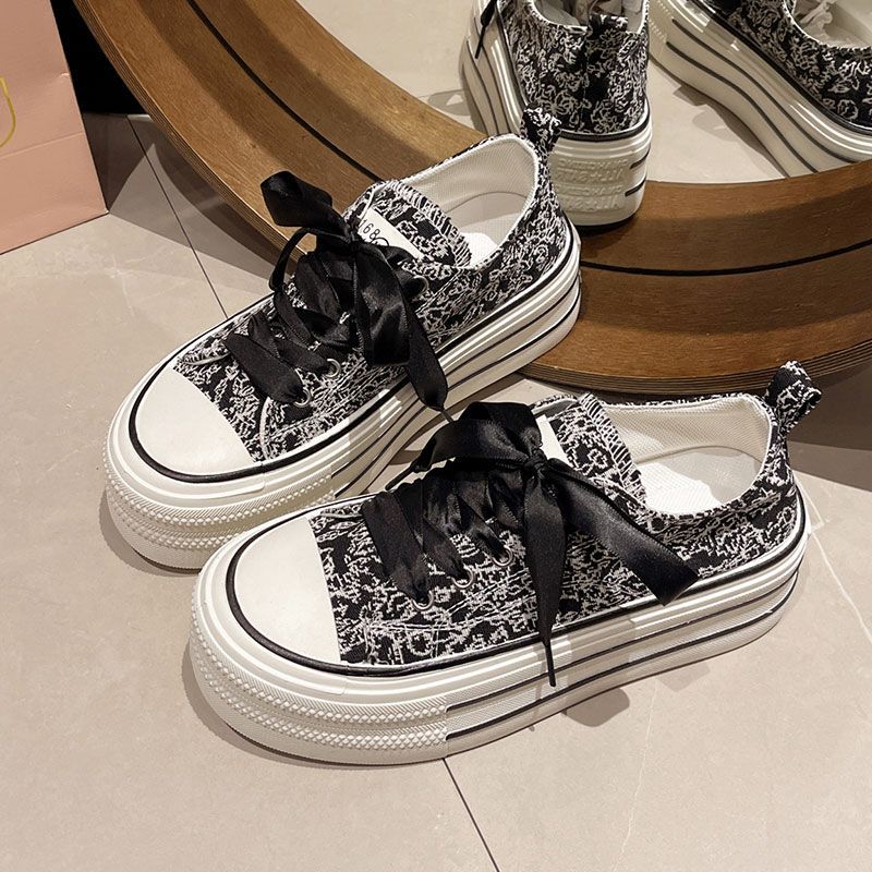Broken code clearance special canvas shoes women's spring new breathable leisure sports lace-up versatile thick baseplate shoes