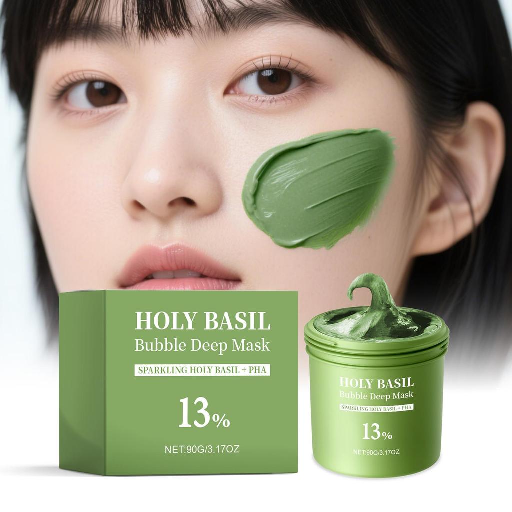 Basil Bubble Cleansing Mask Reduce Blackheads Purify Skin Oil Control Gentle Exfoliate Remove Pores Dirt Moisturizes Mud Mask
