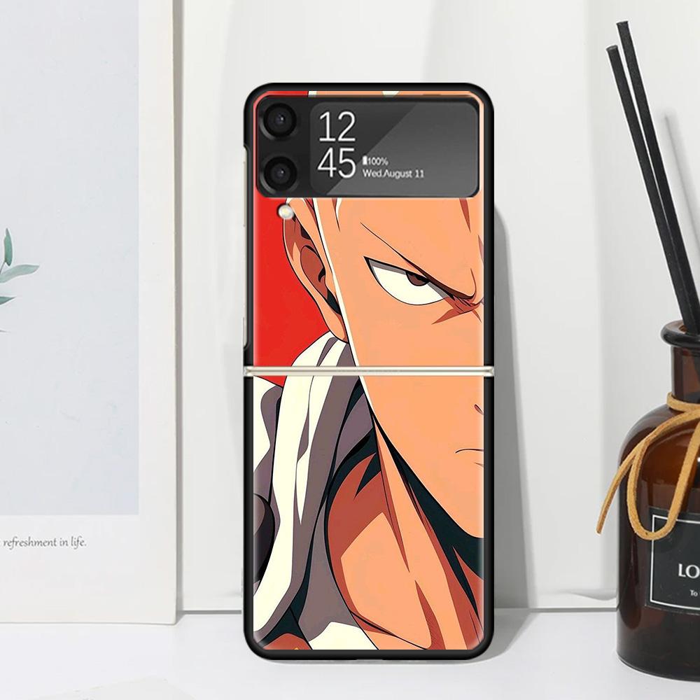 One P-Punch-Man Saitama King Phone Case Cover for Samsung Galaxy Z Flip 7 6 5 4 3 5G Flip3 Flip4 Flip5 ZFlip6 ZFlip7 Black Funda