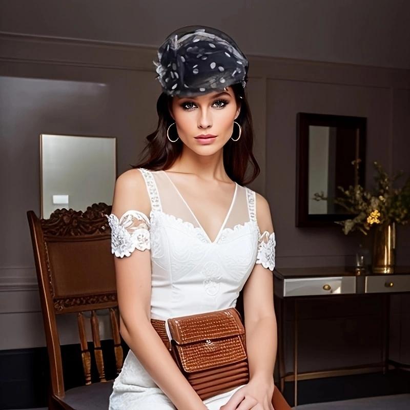 Spring Summer Vintage Glitter Sequin  Wide Brimmed Women's Half Hat Breathable Cover Hair Half Hat Hoop Headband French Fashion