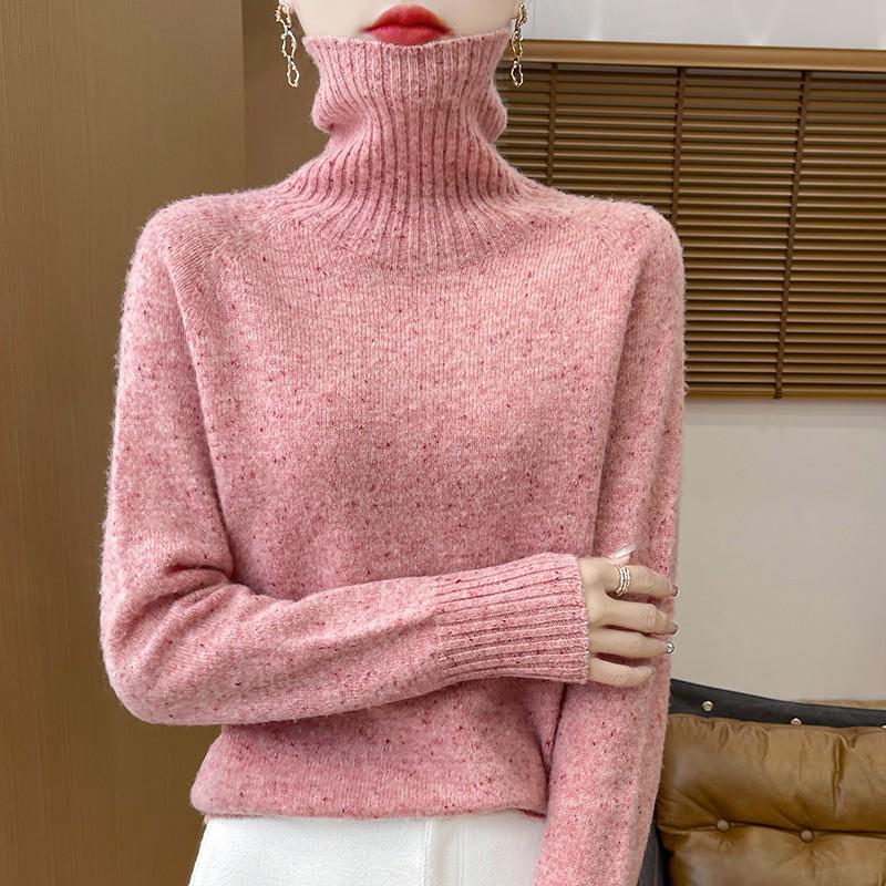 Women's High Collar Thickened Wool Cardigan: Loose, Slimming Knitwear, Long Sleeve Cashmere Sweater for Autumn and Winter.
