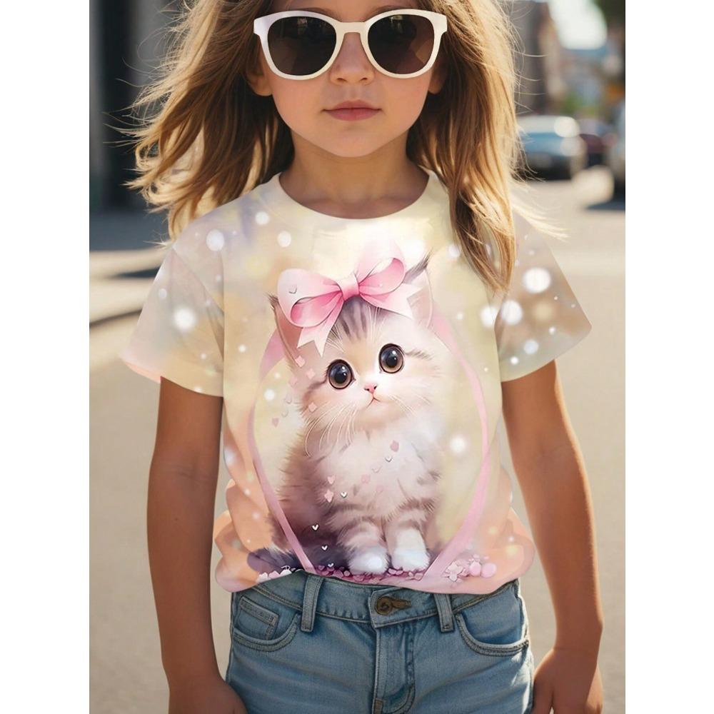 

Summer Round Neck Animal Horse Cat Pattern 3D Printed Top Fashionable Casual Short Sleeved Children s Girl T-shirts 170