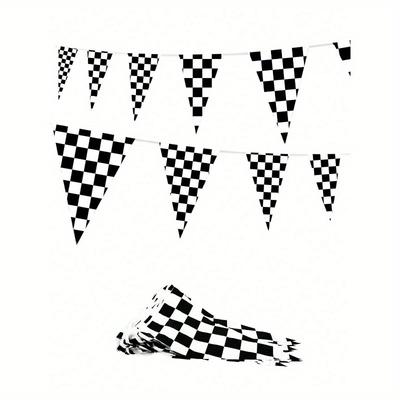 1 set Banner Decorazione Festa Bandierine Triangolari, Semplici Bandierine Triangolari a Scacchi Bianchi e Neri, Adatto Per Varie Feste a Tema e Uso Quotidiano,