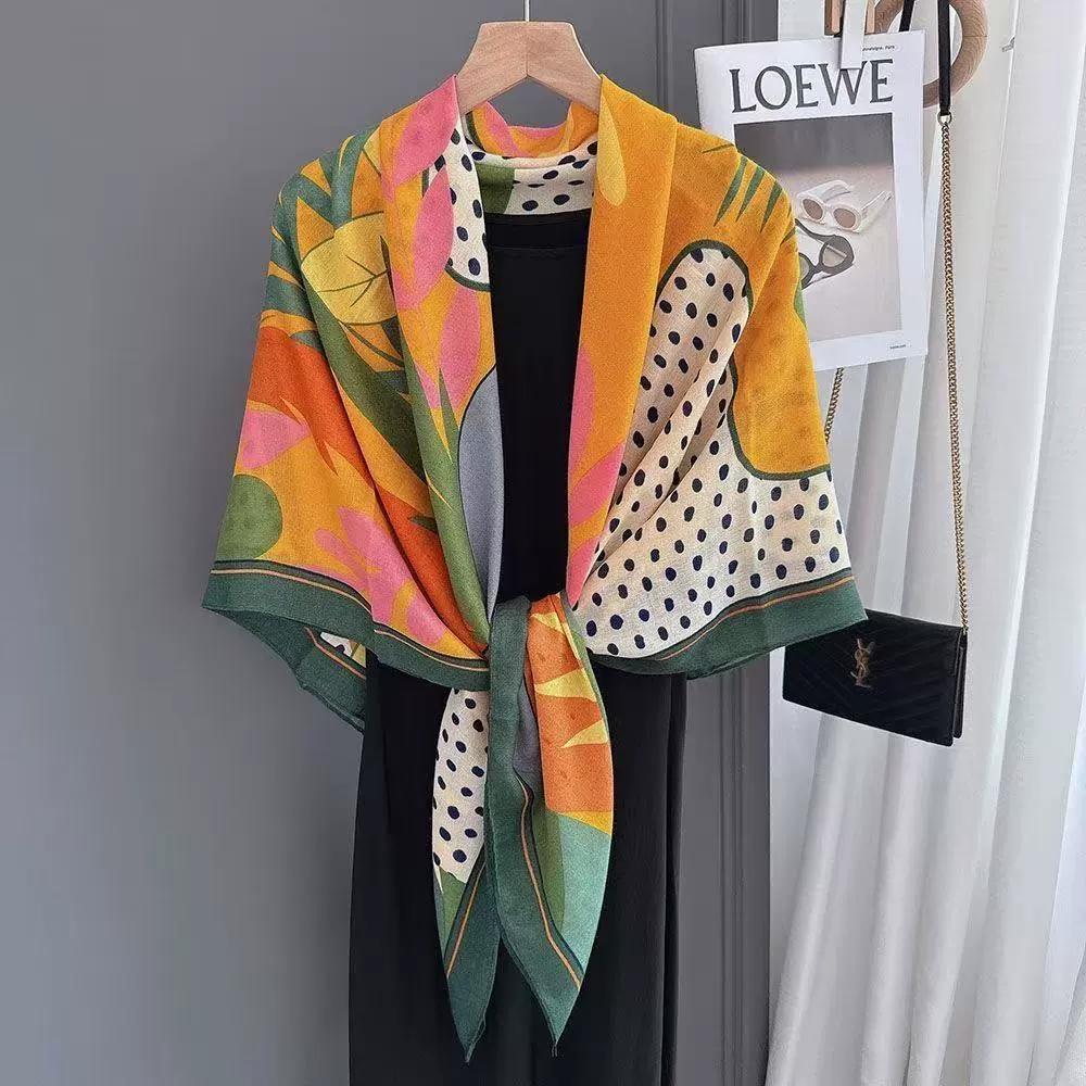 Cotton Feeling Scarf For Women 130Cm Large Square Scarf Outdoor Trips Air-Conditioned Shawls And Wraps
