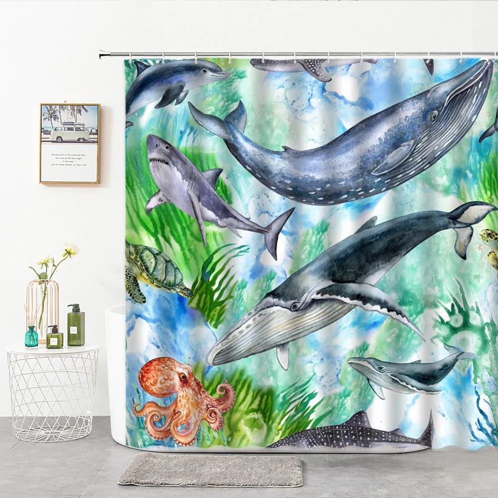 

Занавеска для душа с изображением медузы, милая, забавная и красивая, с акварельным принтом дикого животного в виде океана, занавеска для ванной комнаты, домашний декор с крючком W90xH180cm