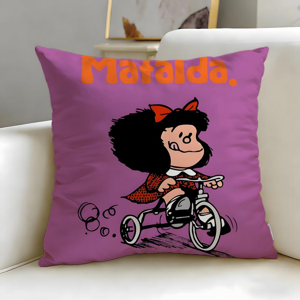 Classic Cartoon Mafalda Cushion Cover Soft & Easy-Wash Pillow Case – Versatile For Couch, Bed, Travel And Office
