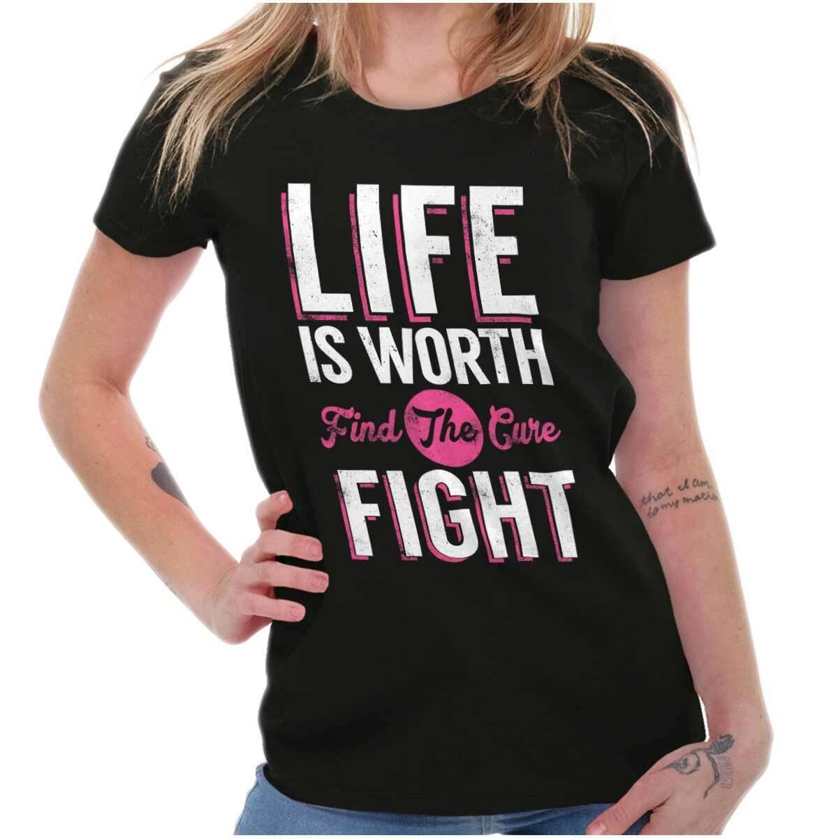 Fight For A Cure Breast Cancer Support Gift Womens Top Junior Graphic Tee XXXL