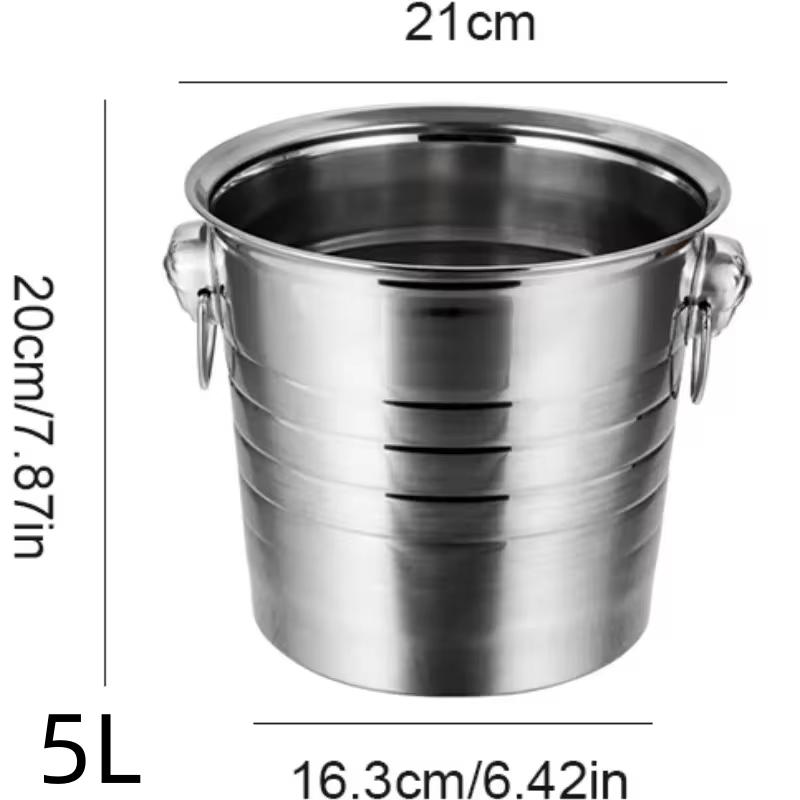 1L/3L/5L Stainless Steel Ice Bucket Portable Ice Chiller Cooler with Comfortable Handle Two-ear Ice Bucket Bar Wine Tooling