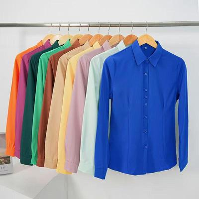 2024 Neue Mode Damen Langarm Slim Fit Bluse - Unifarben, Vielseitiger Umlegekragen
