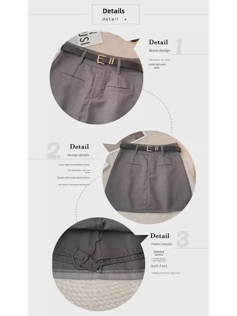 Fustă coreeană gri 2024, subțire, cu linie A, cu talie înaltă - fustă scurtă anti-expunere pentru femei de primăvară