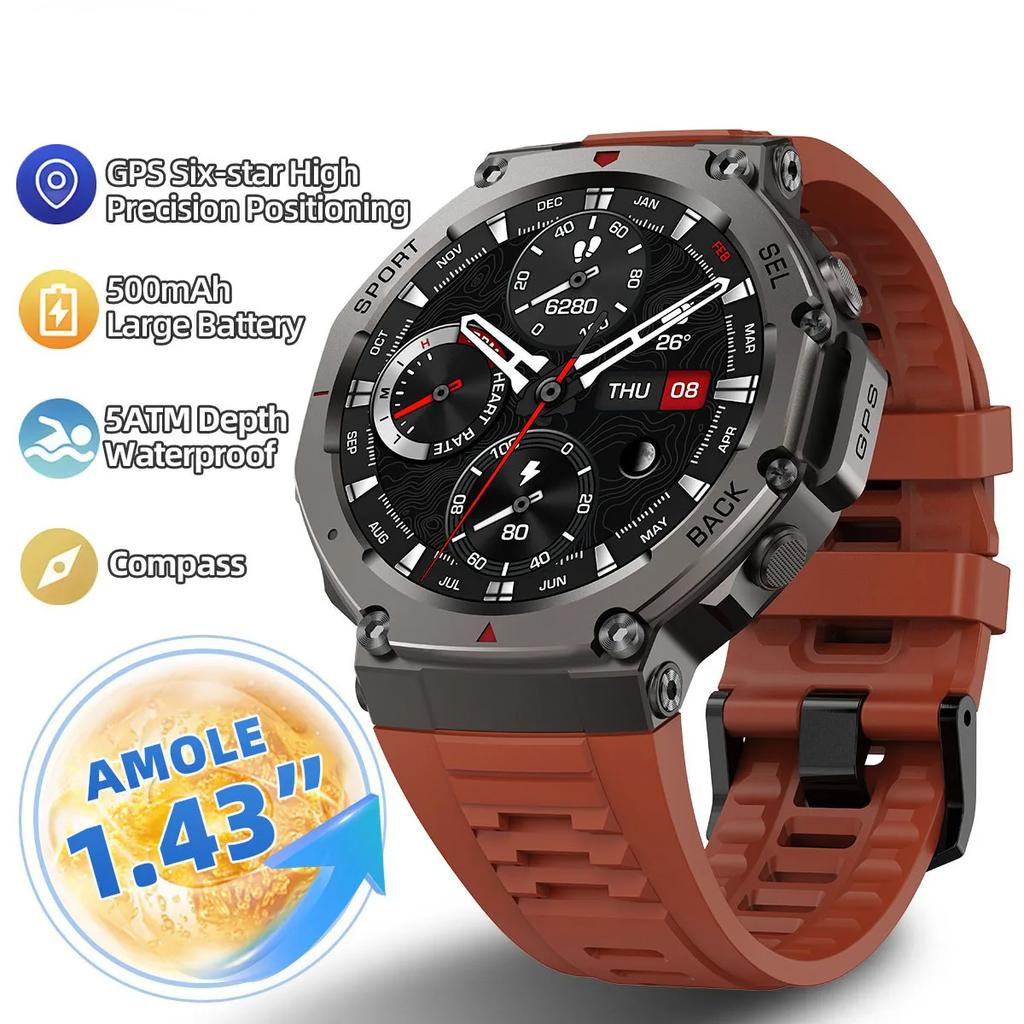 For HUIAWE GPS Smart Watch Men 2025 NEW, 5ATM IP68 Waterproof Smart Watches Compass Altimeter Barometric 1.43'' AMOLED Bracelet