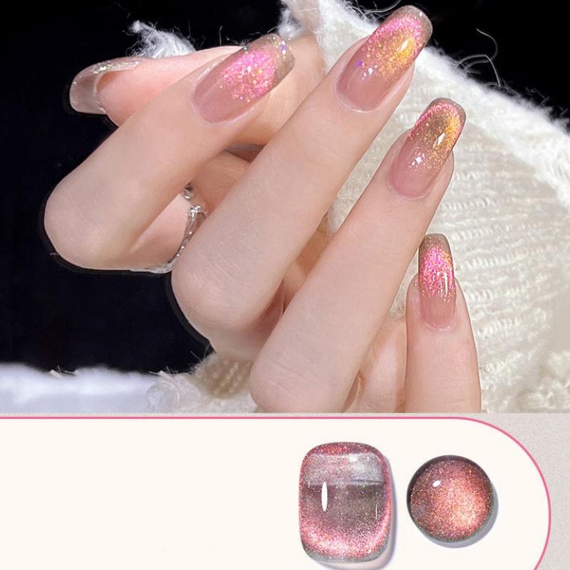 Nail Gel Polish 8ml Nail Polish Small Light Bulb Crystal Cat's Eye Glue Set Manicure Ice Transparent Aurora Flash Nail Polish Glue