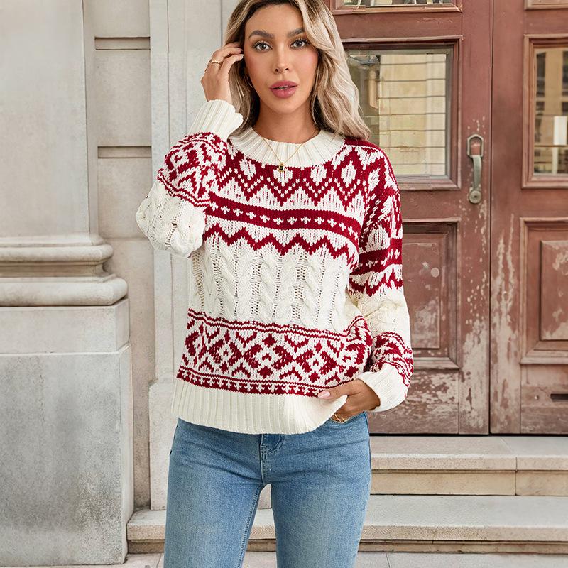 Hundred Percent Clothing 2025 Autumn/Winter Nordic Retro Christmas Women's Warm Round Neck Sweater