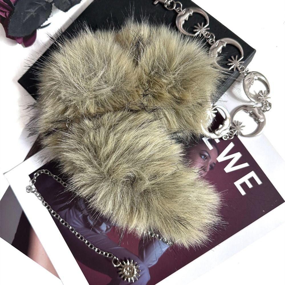 Vintage Trendy Design Faux Fur Belts Spicy Girl Metal Chain Furry Splicing Belt Punk Y2K Waist Chain Women Fashion