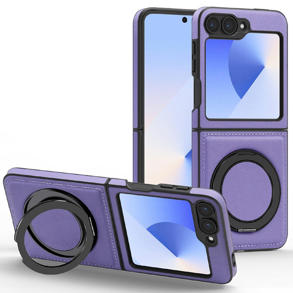 For Samsung Galaxy Z Flip7 FE 5G/Z Flip6 5G Case with Ring Kickstand Magnetic Case PU Leather Back Cover