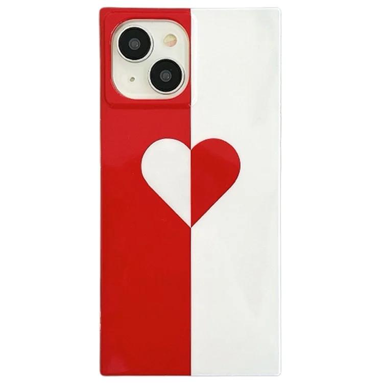

For iPhone 15 Case Glossy TPU Square Shape Love Heart Pattern Phone Cover